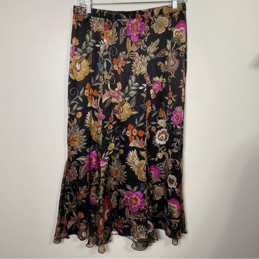 NWT Johnny Was Capucine Lowri Black Floral Silk Maxi Skirt S